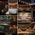 G40 Solar String Lights Outdoor with Remote 100 FT, USB & Solar Dual Charging, Waterproof, 8 Modes 3 Timers, 34+3 LED Shatterproof Bulbs, Dimmable Solar Light for Camping Backyard Bistro Porch Garden