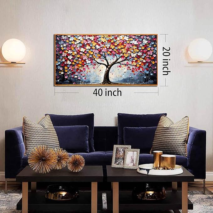 Framed Canvas Wall Art for Living Room Bedroom Office Large Tree of Life Wall Art Colorful Tree Picture Modern Canvas Prints Decor Size 20x40