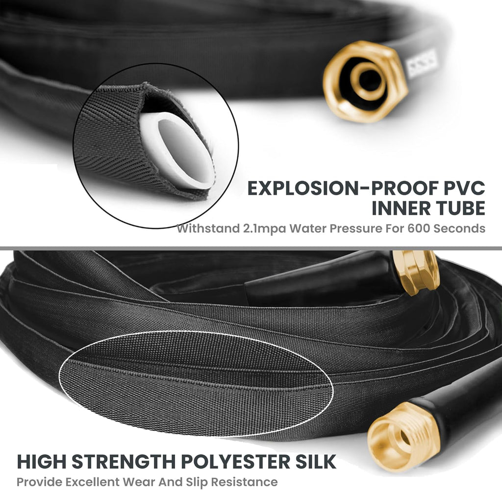 Giraffe Tools Garden Hose 50FT Lightweight Lay Flat Water Hose Kink Free Flexible Hose with 9 Spray Function Nozzle（Black）