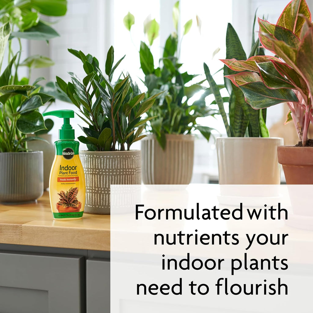 Miracle-Gro Indoor Plant Food, Liquid Plant Food for Houseplants, Snake Plants, Peace Lilies, Flowers, Vegetables, Herbs and More, 8 oz., 2-Pack