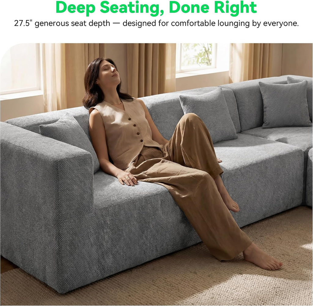 MONVANE Oversized Sectional Couch 10-Seat, Chenille, Light Gray | Sectional Couch for Living Room, Modular Cloud Sofa with Ottoman & 10 Throw Pillows, No Assembly Required