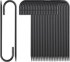 16 Inch Rebar Stakes J Hook 26 Pack Ground Stakes Heavy Duty Tent Stakes with Chisel Point End Chain Link Fence Stakes Galvanized Steel Ground Anchors Metal Spikes Black Coated