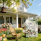 GEEORY Home Sweet Home Garden Flag 12x18 Inch, Hydrangea Eucalyptus Double Sided Spring Summer Decor, Farmhouse Rustic Outdoor Floral Flag Outside Yard Lawn Decoration
