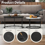 Nesting Tables Set of 2, 31.5" Round Coffee Table, Small Nesting Coffee Table with Adjustable Non-Slip Fee, Wood Grain Top Nesting Tables for Living Room, Bedroom (Wood Grain Black&White)