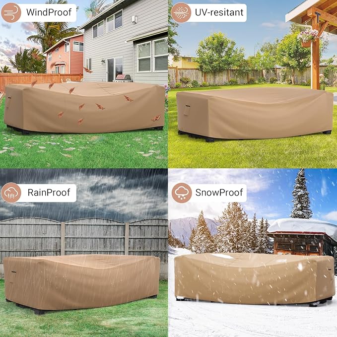 Mrrihand Heavy Duty Patio Furniture Covers, Outdoor Furniture Covers Waterproof Sectional Sofa Set , Patio Table and Chair Set Cover 128"L×83"W×28"H,Brown