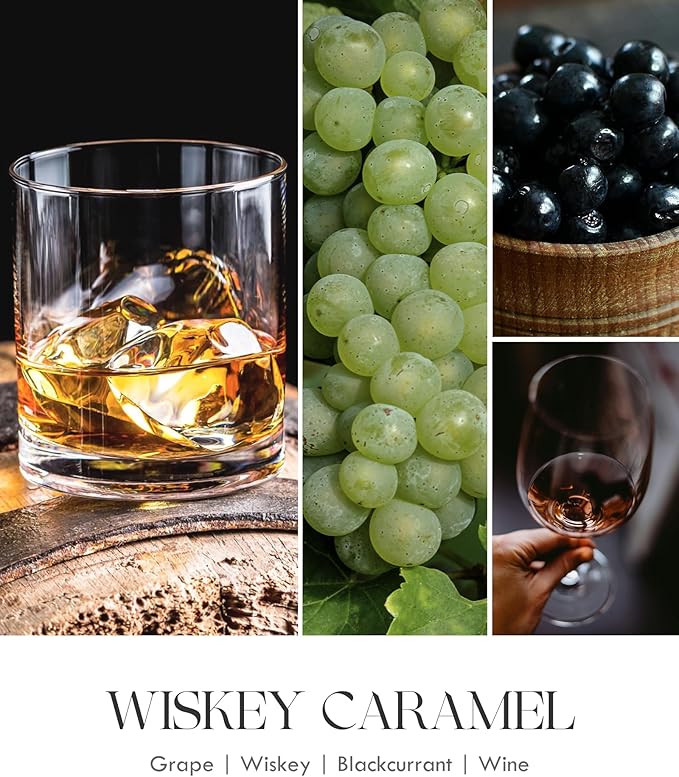 AOOVOO Scented Candles for Men - Premium Whiskey Caramel Candle for Home Scented | Crackling Wood Wick Soy Candles | Strong Fragranced Masculine Black Jar Candle Gift for Women & Men, AO-LZY0157