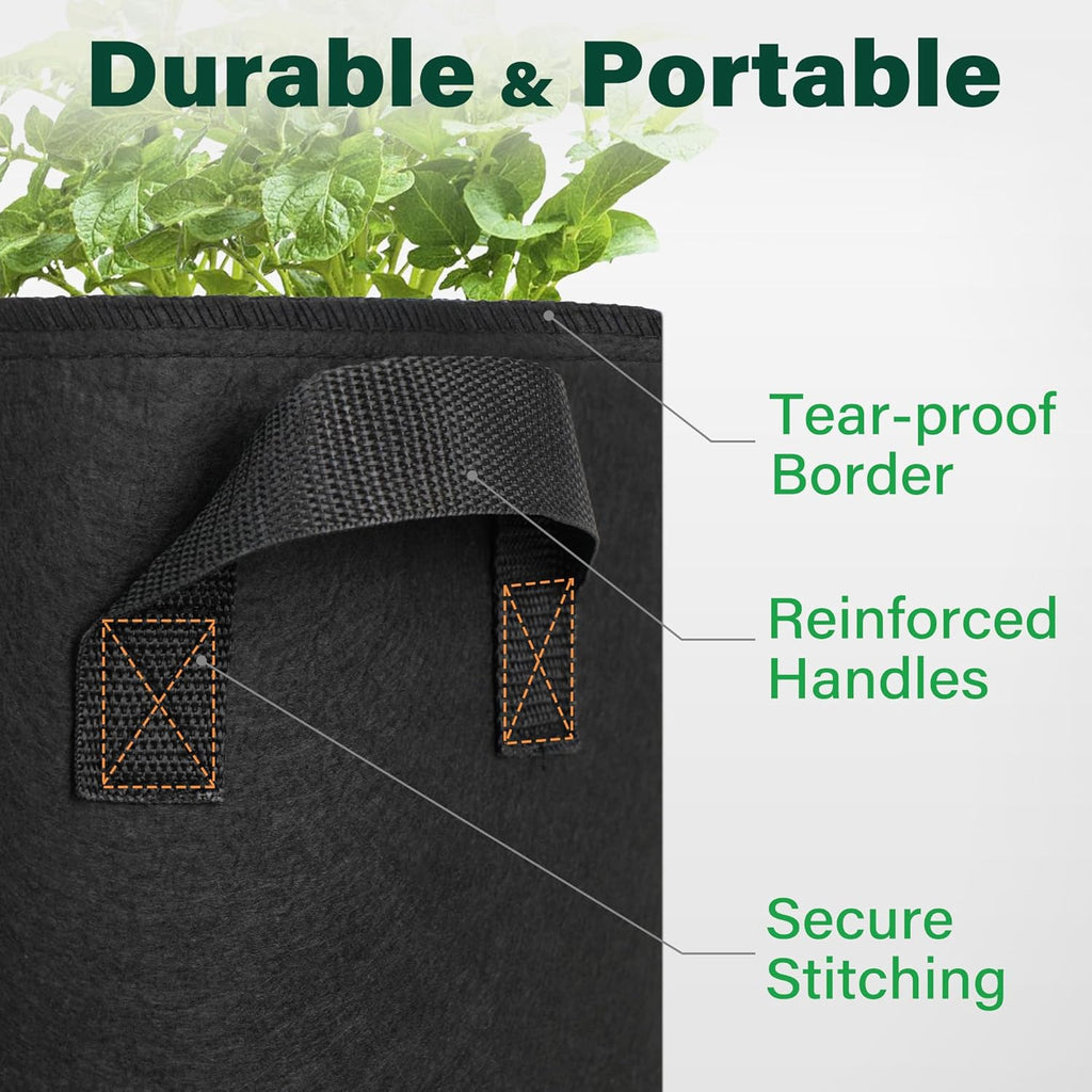 LotFancy 5-Pack 10 Gallon Grow Bags, Thickened Nonwoven Aeration Fabric Pots with Reinforced Handles, Heavy Duty Gardening Planter Containers for Vegetables Flowers Fruits, Black