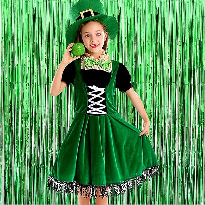 4 Pack Green Foil Fringe Curtain Backdrop, 3.28Ft x 8.2Ft Metallic Tinsel Foil Fringe Streamer Curtains for Photo Booth Props Decor Party Supplies