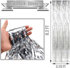 4 Pack Silver Foil Fringe Curtain Backdrop, 3.28Ft x 8.2Ft Metallic Tinsel Foil Fringe Streamer Curtains for Photo Booth Props, Birthday, Wedding, New Year’s, Christmas Decoration Party Supplies