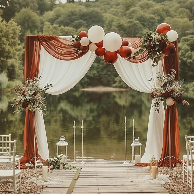 Wokceer Wedding Arch Draping Fabric Terracotta 2 Panels 28.7" x 20FT Sheer Drapes Backdrop for Ceremony, Birthday Party, Bridal Shower Decoration