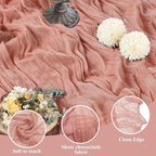 Asee'm Cheesecloth Table Runner 120 Inches Dark Rose Boho Gauze Cheese Cloth Runner 10FT Rustic Sheer Fall Table Runners for Thanksgiving Wedding Baby Shower Holiday Party Decoration
