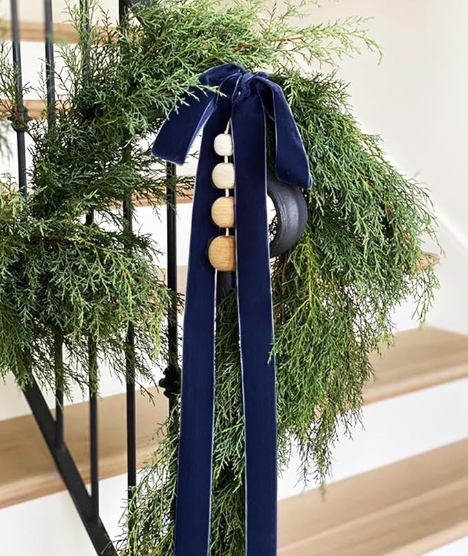Navy Blue Velvet Ribbon 1'' 25 Yards for Christmas Tree, Gift Wrapping, Flower Bouquet, Wreath Decorations, Bow Making