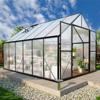 8x12 FT Greenhouse for Outdoors, Polycarbonate Green House with Adjustable Roof Vent and Rain Gutter, Aluminum Large Walk-in Greenhouse with Quick Setup Structure for Outside Garden Backyard Patio