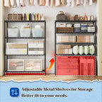 4- Shelf Metal Shelving Unit Adjustable Storage Shelves Heavy Duty Garage Shelving Steel Wire Shelving for Laundry Bathroom Kitchen Pantry Closet Garage Black, 35.6Wx16Dx54H
