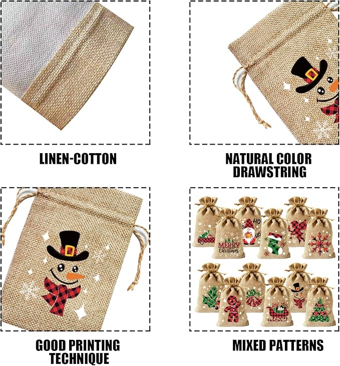 CCINEE 36pcs Christmas Drawstring Goody Candy Gift Bags, 4x6 Inch with Double Jute Drawstrings for Xmas Party Favors