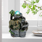 Dyna-Living Elephant Fountain Indoor Water Fountain, Tabletop Waterfall Fountain with Colorful LED Light and Rolling Ball Zen Water Feature Quiet Pump for Home Office Desk Decoration Gift