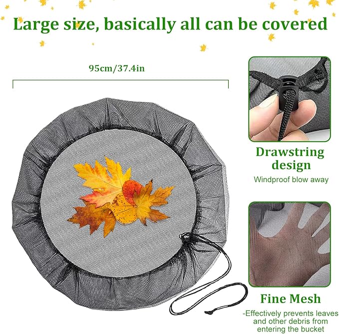 Rain Barrel Accessories Mesh Cover with Drawstring Collection Buckets Cover Tank Harvesting Tool Protector Preventing Fallen Leaves Debris Small Objects in Outdoor Garden(37.4 Inch) (4)