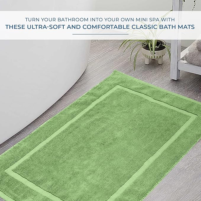 DAN RIVER Classic Bath Mat - Green, 100% Ring Spun Cotton, Pack of 2, 21x34 inches, 800 GSM, Non-Slip, Absorbent, Quick Drying, Machine Washable Bathroom Floor Mats for Shower, Kitchen & Bath