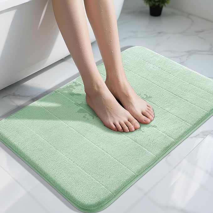Yimobra Memory Foam Bath Mat, Super Soft Absorbent Bathroom Rug Non Slip 31.5x20 Inch, Quick Dry, Machine Washable Floor Carpet for Tub Shower, Home Decor Accessories, Pale Green