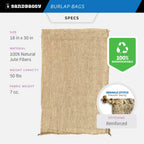 Large Burlap Bags 18" x 30" - Burlap Bags for Planting/Gardening, Plant Covers by Sandbaggy (Pack of 50)