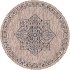 Unique Loom Outdoor Traditional Collection Area Rug - Antique (4' 1" Round, Beige/ Black)