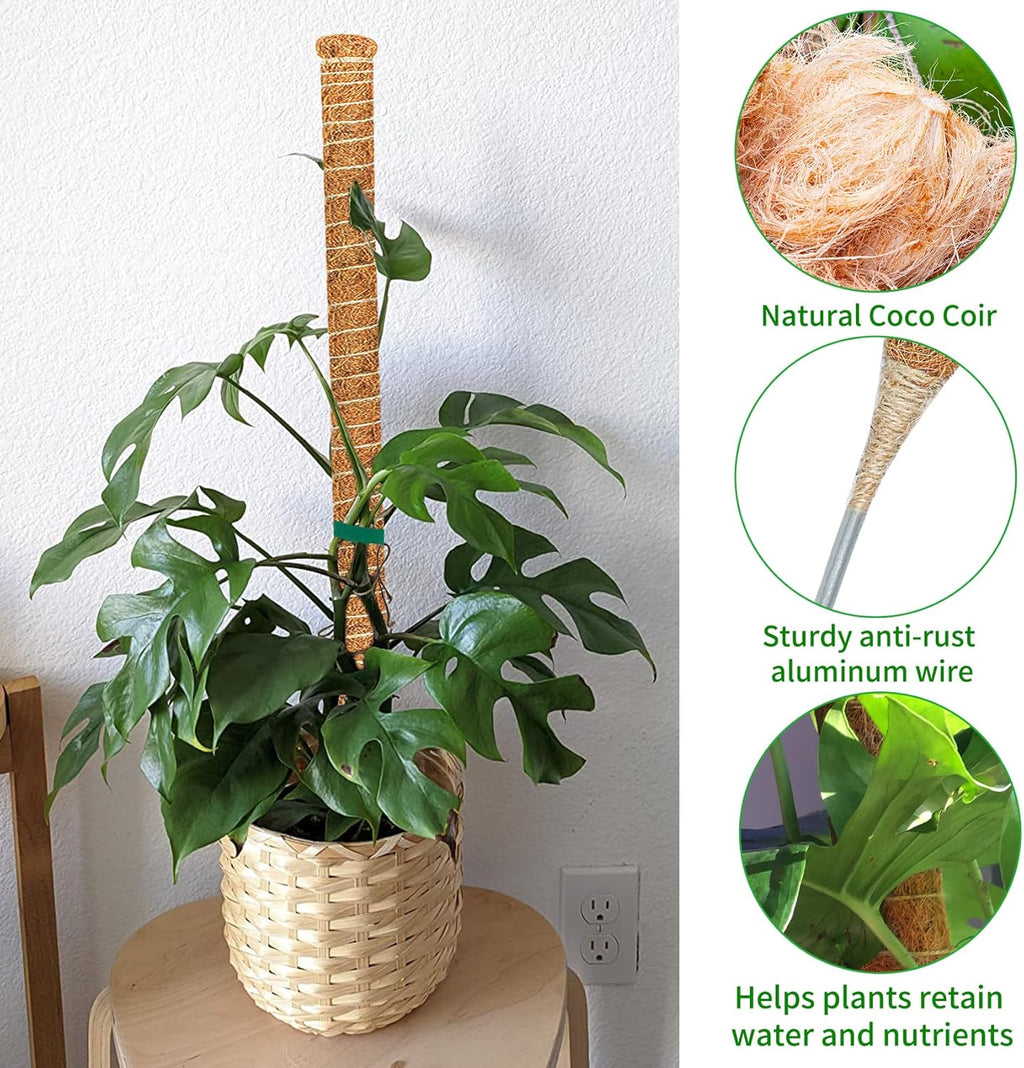 2 Pack Moss Pole, 47-Inch Moss Poles for Plants Monstera,Bendable Plant Support Stakes for Climbing Plants Indoor, Garden Trellis Plant Stick for Potted Plants, Pothos Philodendron