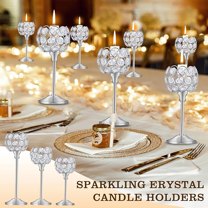 Crystal Candle Holders Set of 16 for Wedding Centerpieces Gold Or Silver Candle Holders Bulk Decorative Tealight Candle Holder for Wedding, Party,Table Centerpieces Decoration (Silver, 2 Sets(6 Pcs))