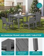 SERWALL Outdoor Dining Chairs Set of 2, All-Weather HDPE Patio Armless Chairs, Grey