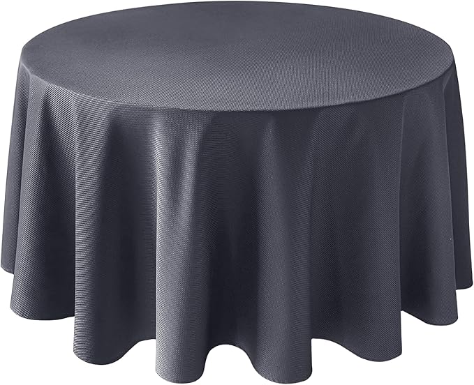 Biscaynebay Textured Fabric Round Tablecloths 90", Dark Grey Water Resistant Washable Table Cloths Circle Folding Table Covers Linen for Dining, Kitchen, Wedding, Parties, etc
