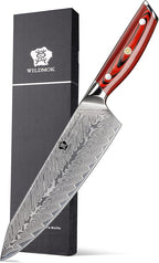 WILDMOK Damascus Chef Knife, 8 Inch Professional chef's knives, Japanese Ultra Sharp Kitchen Knife Full Tang G10 Handle, Japanese damascus knife Including Gift Box