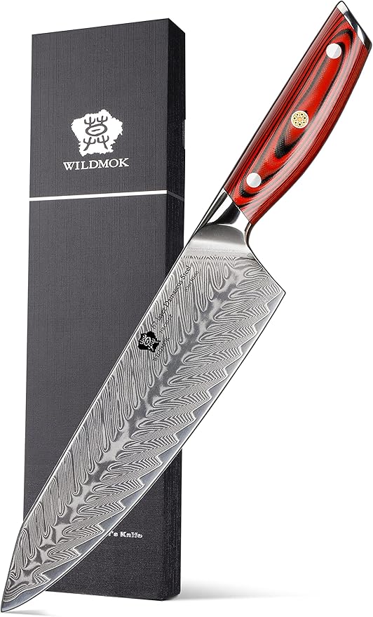 WILDMOK Damascus Chef Knife, 8 Inch Professional chef's knives, Japanese Ultra Sharp Kitchen Knife Full Tang G10 Handle, Japanese damascus knife Including Gift Box