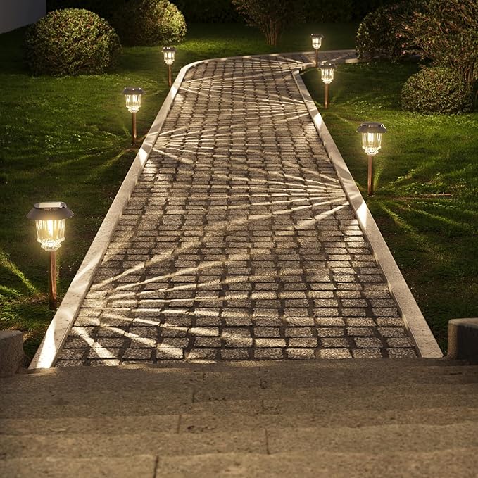 XMCOSY+ Solar Pathway Lights Outdoor - 6 Pack Solar Garden Lights, 10-40 LM Dimmable Solar Lights Outdoor Waterproof Auto On/Off IP 65 Solar Powered Landscape Lighting for Patio Walkway Driveway