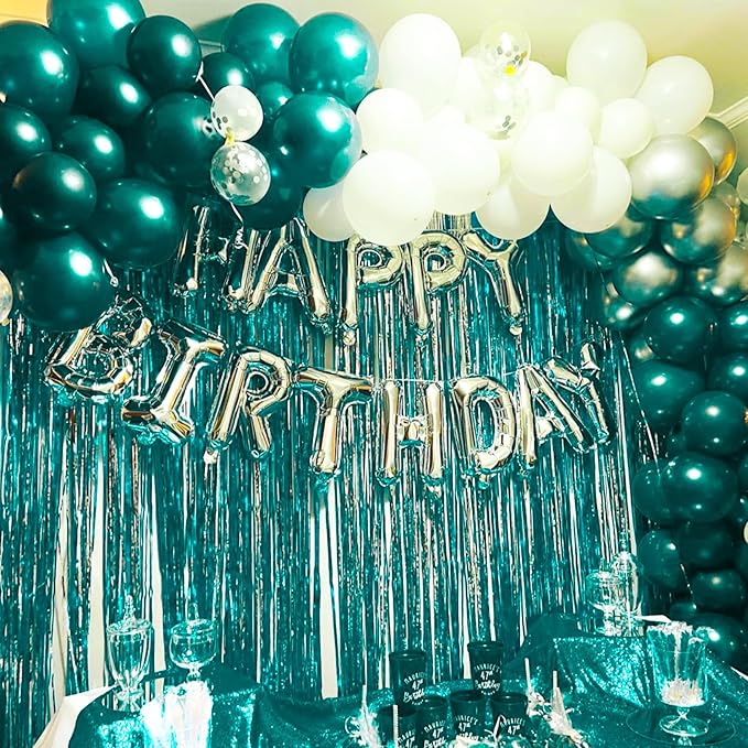 PartyWoo Foil Curtain 2 pcs, 3.3x6.6 ft Metallic Peacock Blue Tinsel Curtains, Backdrop Curtain, Foil Fringe Curtains, String Curtain, Birthday Decorations, Party Backdrop, Wedding Backdrop