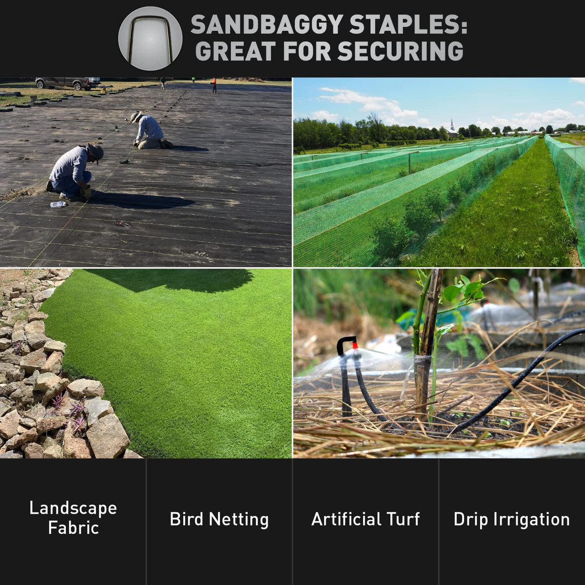 Sandbaggy 4 Inch Landscape Sod Staples | Great for Hard & Rocky Soil | Sharp Like a Knife | Tough 11 Gauge Rust-Resistant | Trusted by Farmers & Contractors Across USA (300 Staples)