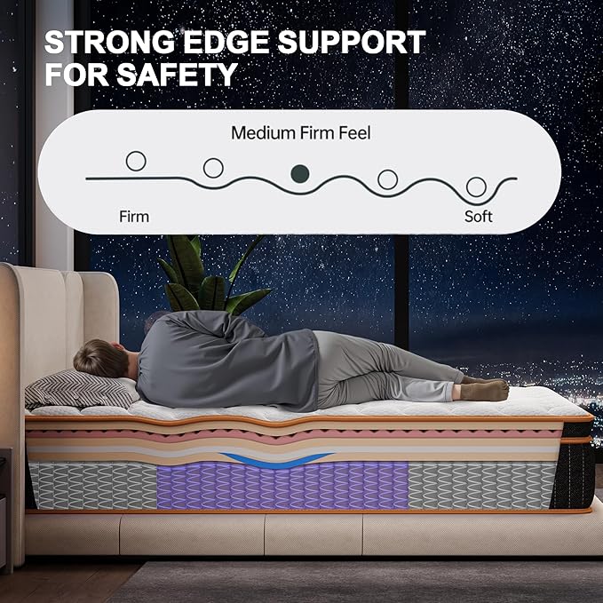 Full Mattress 12 Inch, Hybrid Mattress Full Size Bed in a Box, Memory Foam and Individual Pocket Springs, Edge Support, Motion Isolation & Pressure Relief, Medium Firm, 365-Night Trial