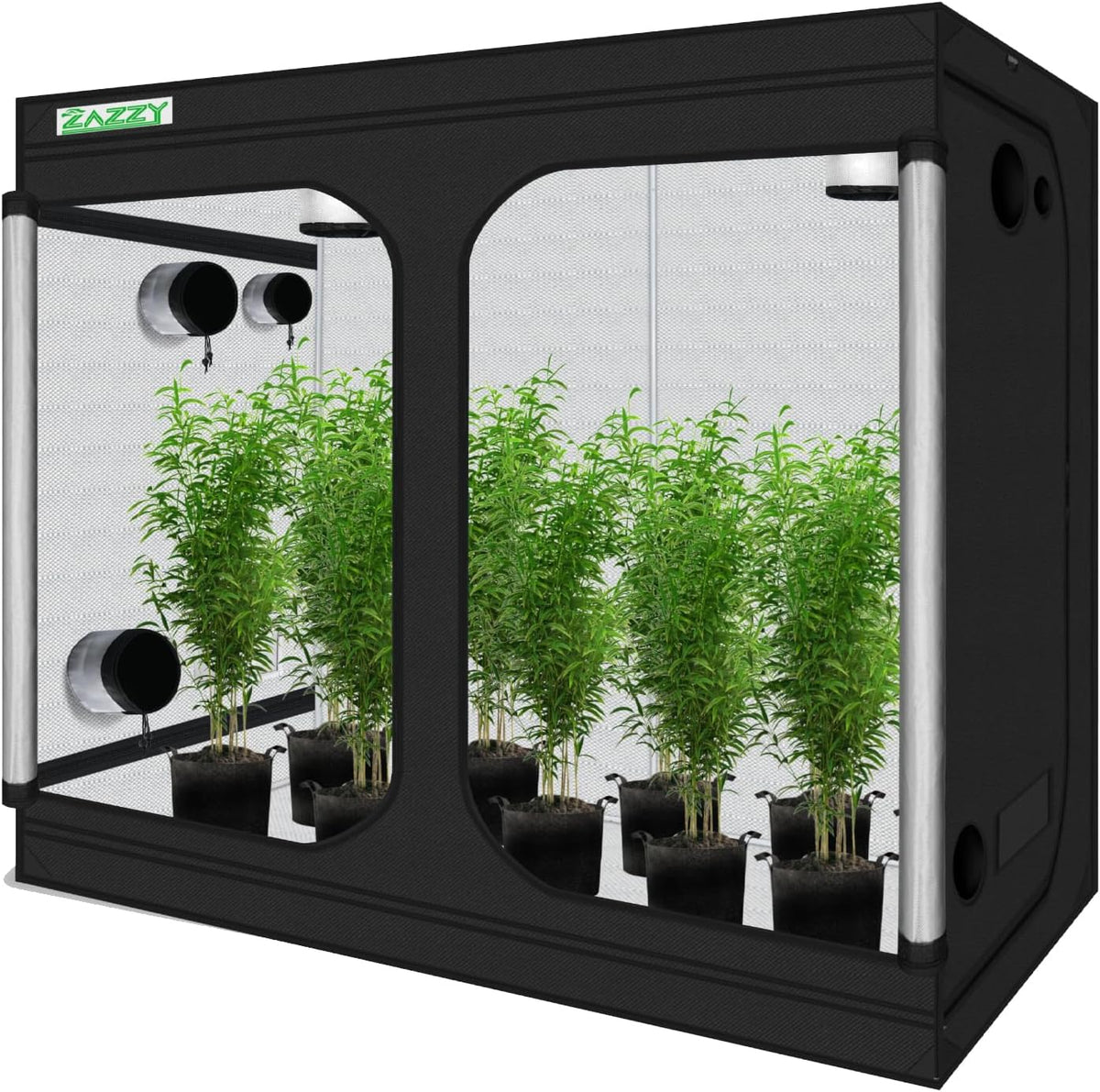 zazzy Grow Tent, 96“x48 x78 Plant Growing Tents 600D Mylar Hydroponic Indoor Grow Tent with Window, Kit Bag & Floor Tray 8x4 Growing Tent