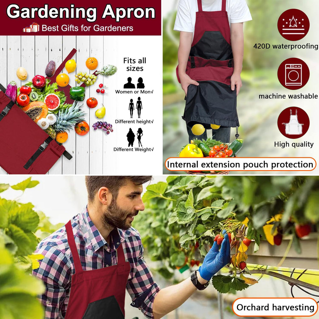 Tintsabo Gardening Apron, Harvest Apron Gardening Gifts for Men Gardening Apron with Pockets for Women, Red