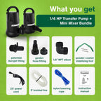 Aeromixer Mini 1/4 HP Submersible Mixing + Aerating Pump with 1/4 HP Water Transfer Pump Bundle - Water Aerator & Garden Utility Pumps, Nutrient Mixing & Aeration Pumps for Farming & Gardening