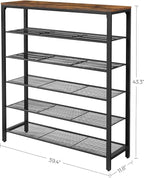 VASAGLE 6-Tier Shoe Rack, Shoe Organizer for Closet, Entryway, 24-30 Pairs of Shoes, Large Shoe Rack Organizer with 5 Metal Mesh Shelves, 11.8 x 39.4 x 43.3 Inches, Rustic Brown and Black ULBS016B01