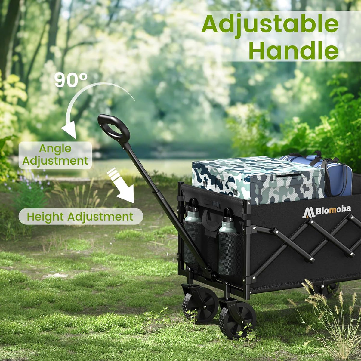 Collapsible Wagon with Wheels, 220 lbs Wagons Carts Foldable Wagon Cart with Flexible Handle, Lightweight Portable Folding Utility Grocery Shopping Cart for Grocery Sports Garden Camping