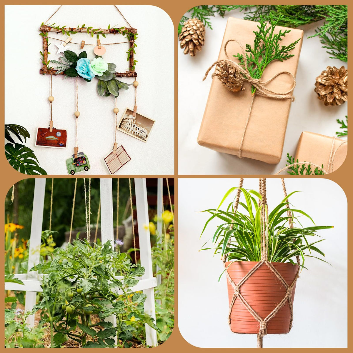 XSEINO 2400 Feet Natural Jute Twine Strong Garden Twine Rope for Arts Crafts Gift Wrapping Gardening Tomato Climbing Plant Tie Floristry Packing Decor