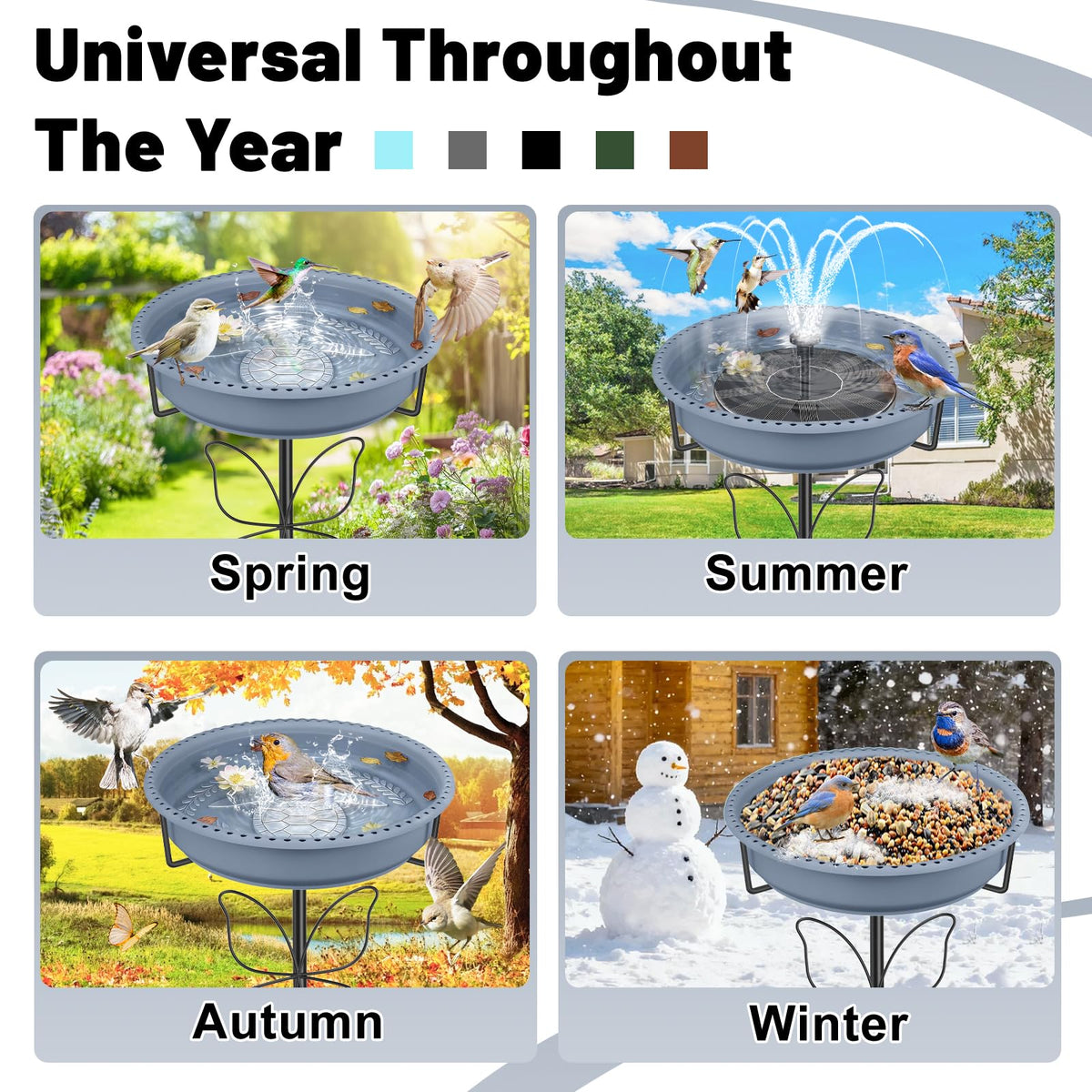 YOADEHOA Bird Bath for Outside, Garden Freestanding Birdbath & Birdfeeder with Removable Bowl, Bird Baths Feeder for Outdoors Garden Patio Yard Lawn Decor, 5-Pronged Base & Easy to Clean(Grey)