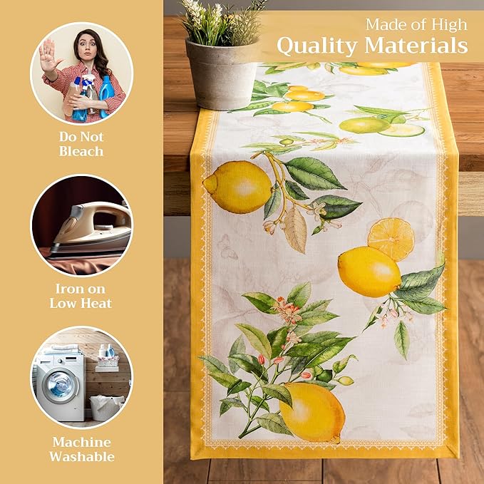Maison d' Hermine Table Runner 100% Cotton Single Layer Table Runners 108 inches Long Decorative for Home Kitchen Dining Party Wedding Bridal Shower Spring Summer (Limoncello, 14.50" x 108")
