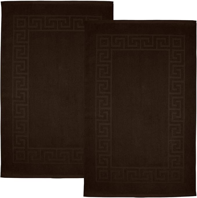 DAN RIVER Greek Bath Mat - Brown, 100% Ring Spun Cotton, Pack of 2, 20x32 inches, 800 GSM, Non-Slip, Absorbent, Quick Drying, Machine Washable Bathroom Floor Mats for Shower, Kitchen & Bath
