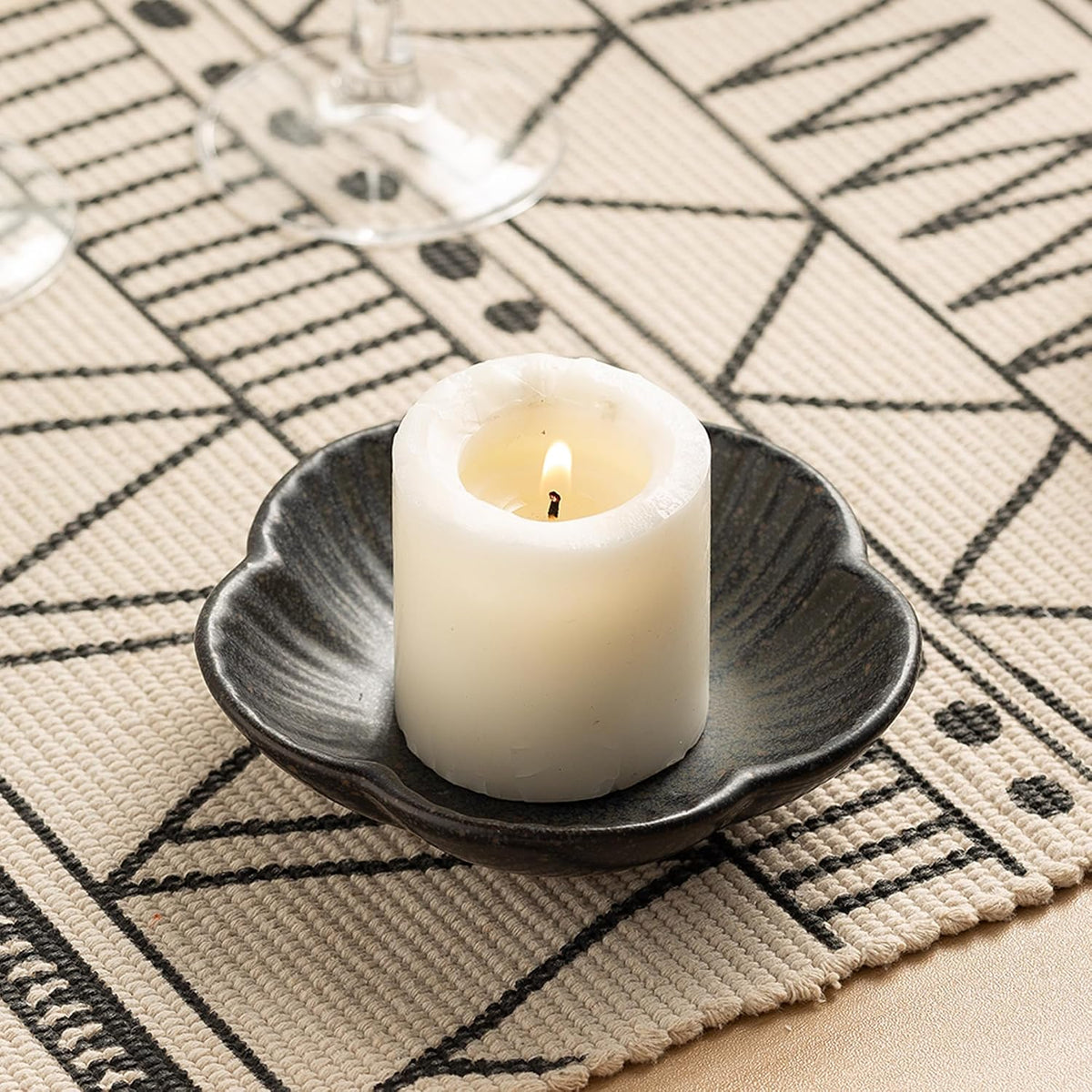 Ceramic Pillar Candle Holder, Incense & Tealight Tray, Black | Ceramic pillar candle holder for tealights, incense, and palo santo. Easy to clean. Ideal for home decor and aromatherapy.