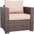 Amopatio Wicker Outdoor Sofa & Patio Couch Set - High Back Waterproof Patio Furniture Single Armrest Chair with Non-Slip Cushions, Outdoor Furniture Cover, Khaki