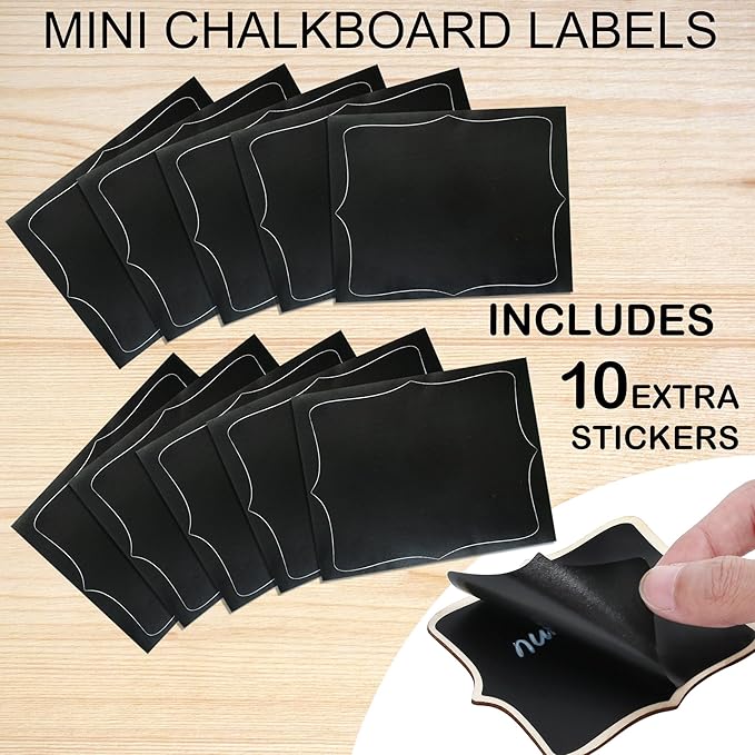 LotFancy 20 Pack Mini Chalkboard Signs with Support Easels and 10 Extra Stickers, Food Labels for Party Buffet Table, Weddings, Table Numbers, Message Board and Event Decorations