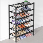 Smiry Bamboo Shoe Rack for Closet, 6 Tier Wooden Stackable Shoe Organizer, Free Standing Shoes Storage Shelf for Entryway, Front Door Entrance, Black