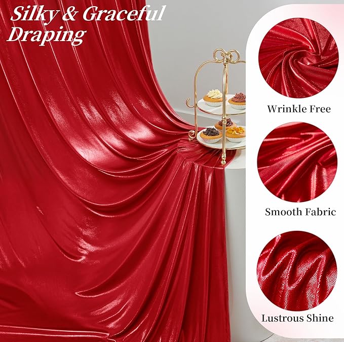 10ftx10ft Red Sequin Backdrop Curtain for Parties, Wrinkle Free Thick Glitter Sparkle Photo Backdrop Drapes 2 Panels 5x10FT Shimmer Back Drop Cloth for Wedding Birthday Photography Background