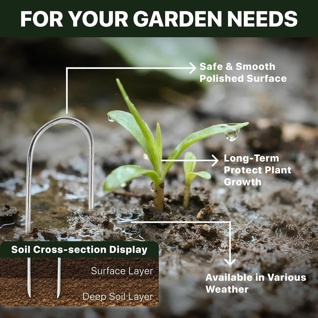 U Shaped Landscape Garden Staples 4 Inch 40 Pack Updated 11Gauge Irrigation Stakes Galvanized Garden Stakes Fabric Pins for Soaker Hose Drip Line Tubing Yard Lawn Staples for Outdoor Decorations
